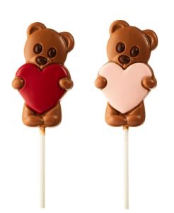 Chocolate lollipops Teddybear 30g Rosa - Amundsen Spesial